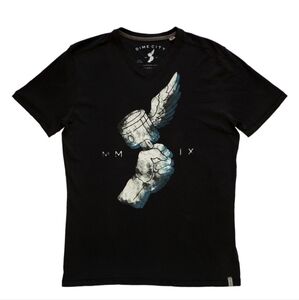 Dimecity Men's Black & White "Flying Piston" Tee by Mercury Mfg Co.